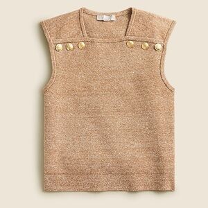 J. Crew Sweater Shell W/ Gold Buttons Merino Wool-Linen Knit Blend Sleeveless